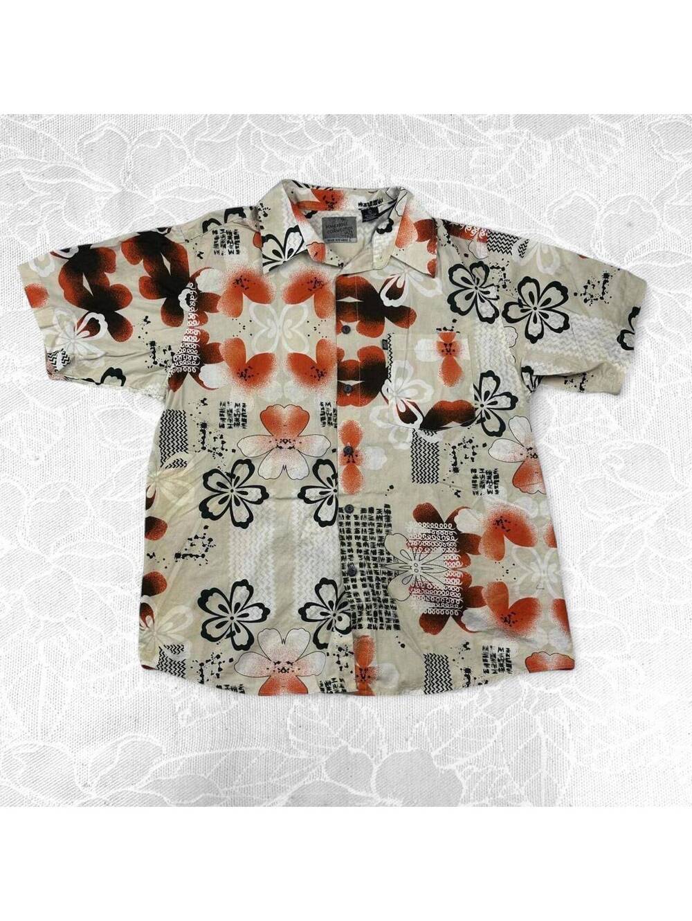 Pineapple Connection Hawaiian Orange Blossom Short Sleeve Button-Up Shirt - L